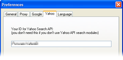 Yahoo! API Suche aktiviert