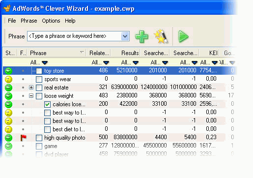 AdWords Clever Wizard - word tracker, keyword suggestion software