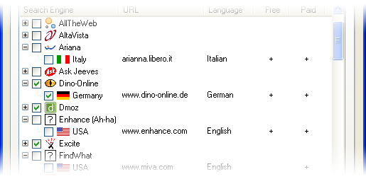 Supported search engines