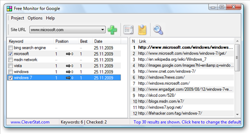 Free Monitor for Google - Free seo web ranking and positioning software (click to enlarge)