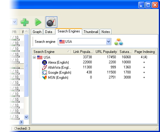 Link Popularity, Site Popularity, Saturation parameters