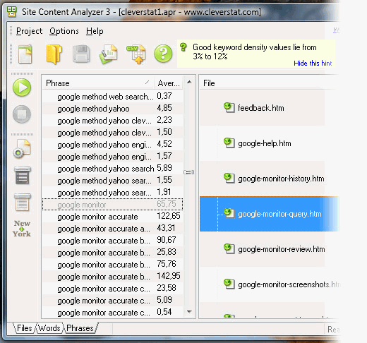 Site Content Analyzer 3 - discover top keyword phrases value